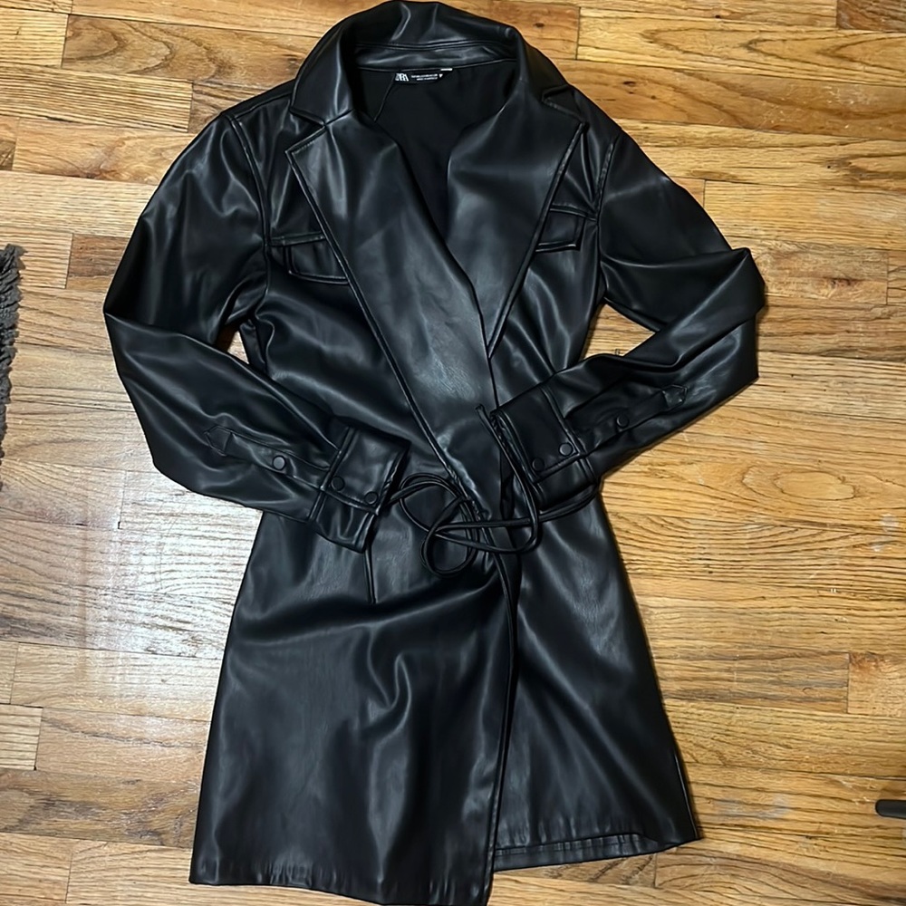 Zara black leather blazer dress